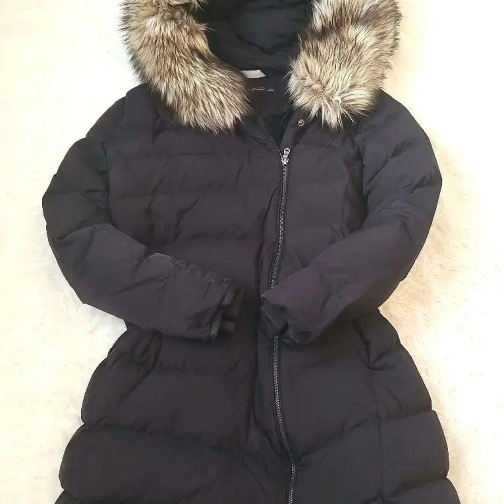 Ralph Lauren Black Puffer Jacket with Faux Fur Trim